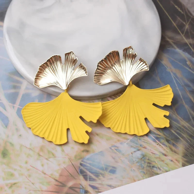 New Ginkgo Biloba Dangle Earrings for Women Gold Color Top Metal Statement Drop Earrings boucle d'oreille Unusual Earrings