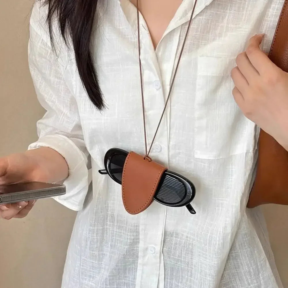 Neck Magnetic Multi Functional Leather Sunglasses Clip Necklace Women Outdoor Travel Portable Glasses Storage Box Hanging Rope