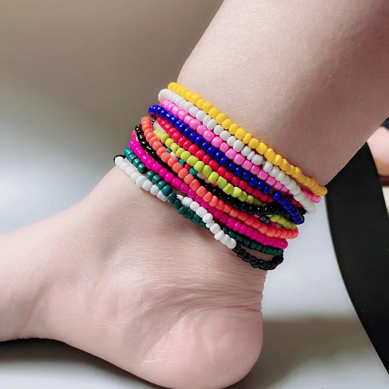 White Anklet for Women Colorful Fashion Girl Tiny Seed Beads Foot Bracelet Yellow Bohemian Anklet Gift Jewelry