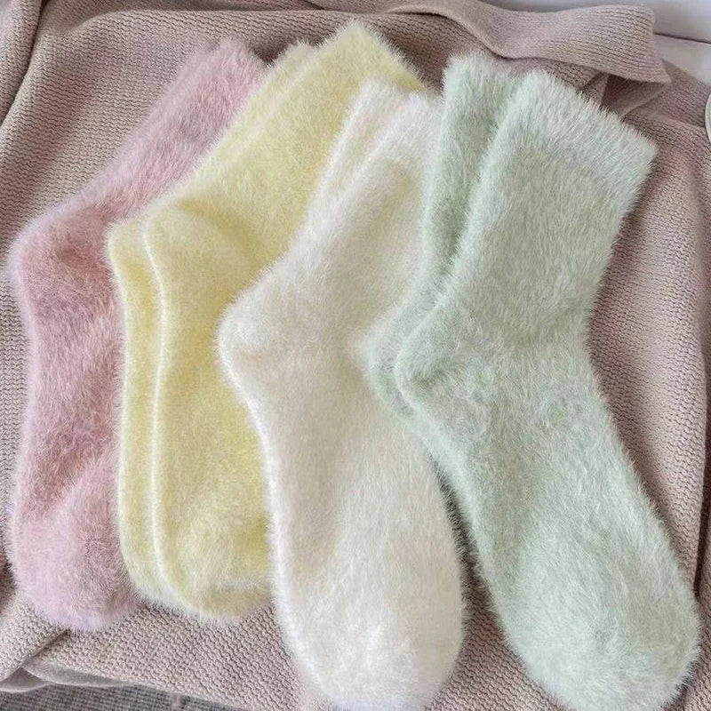 1/3/4pairs Super Soft Socks for Women Ins Solid Winter Warm Thicken Coral Plush Sock Thermal Snow Home Sleep Floor Kawaii