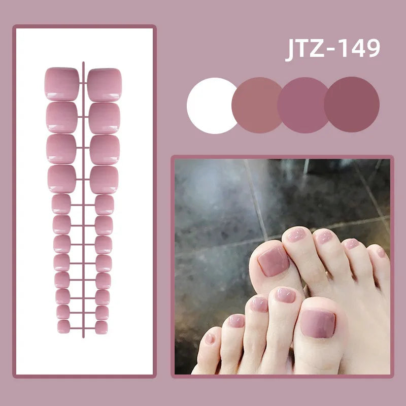 24P Acrylic Toenails Bright Faced Press on Nails Art Removable Short Fake Toenails Full Cover Artificial Toe False Nails No Glue