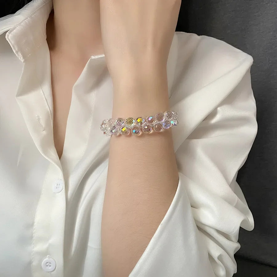 2025 New Artificial Austria Crystal Bracelet Fashion Shiny Stone Beads Elasticity Rope Strand Bracelets for Women Jewelry Gifts