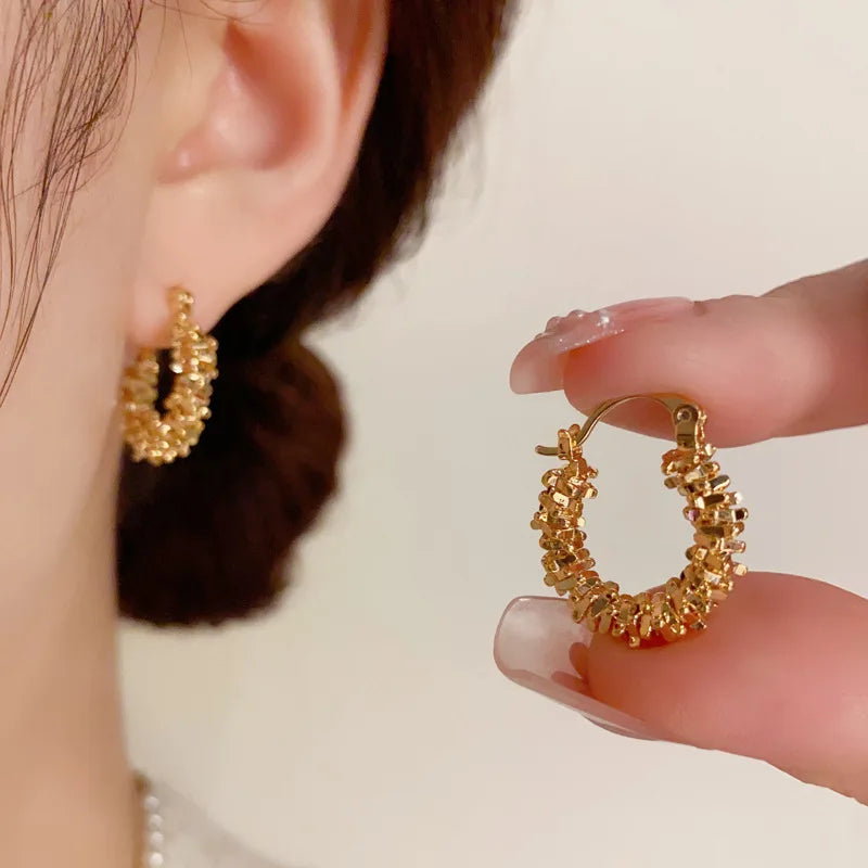 LATS Retro Light Luxury Exaggerated Twisted Metal Hoop Earrings for Women Fashion High-end Niche Design Jewelry Wholesale