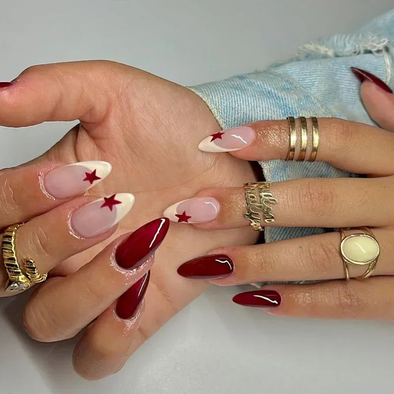 24pcs detachable sweet cool ballet false nails with star y2k designs acrylic press on nails coffin almond fake nails with glue