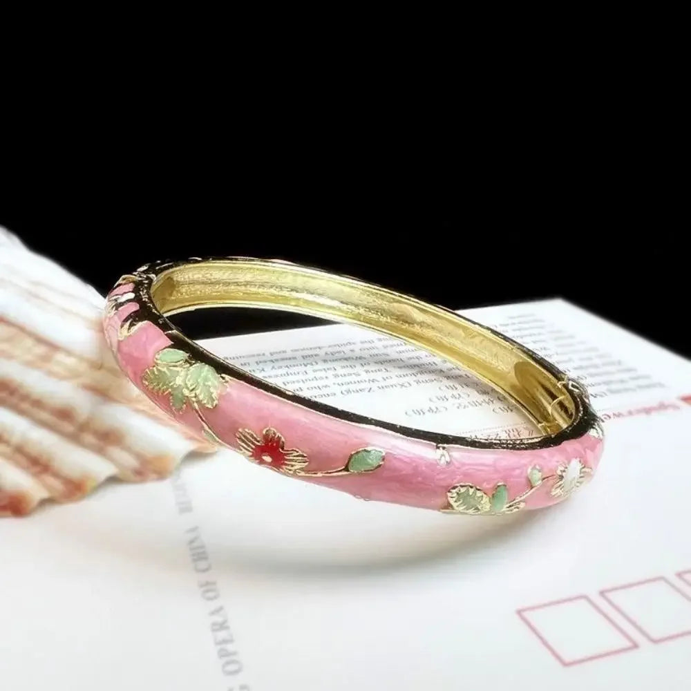 Chinese Women's Hand Bracelet Enamel Cloisonne Bracelet Fine Small Flower Ethnic Style Jewelry Gifts for Women Girl