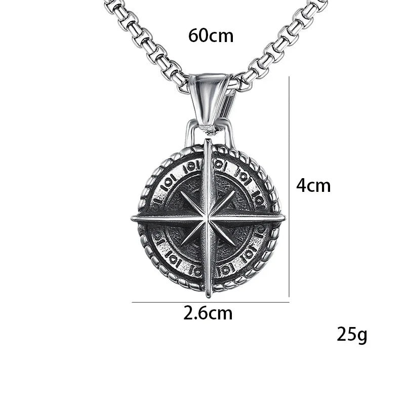 Two Tone Compass Pendant men's Necklace Stainless Steel Retro Hip-hop Style Silver Color Neck Chain Fashion Jewelry Wholesale