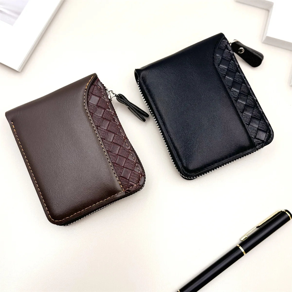 1 pc Leather Men’s Wallet Luxury Mens Purse Male Zipper Card Holders with Coin Pocket Rfid Wallets Gifts for Men Money Bag
