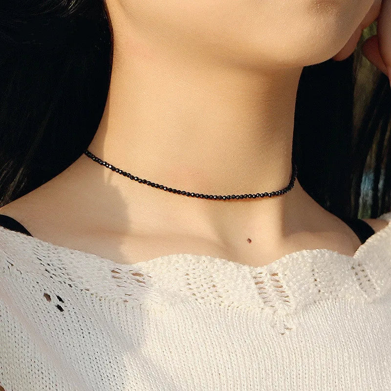 Trendy 3mm  Black Clear Beads Chain Short Choker Necklace Female Jewelry Women Sweet Necklaces Bijoux Femme Ladies Party Gift