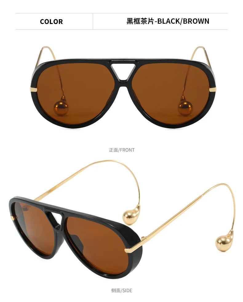 2025 New Oversized Pilot Oval Punk Sunglasses for Women Luxury Vintage Double Beam Sun Glasses Lady Mens Outdoor Eyewear UV400