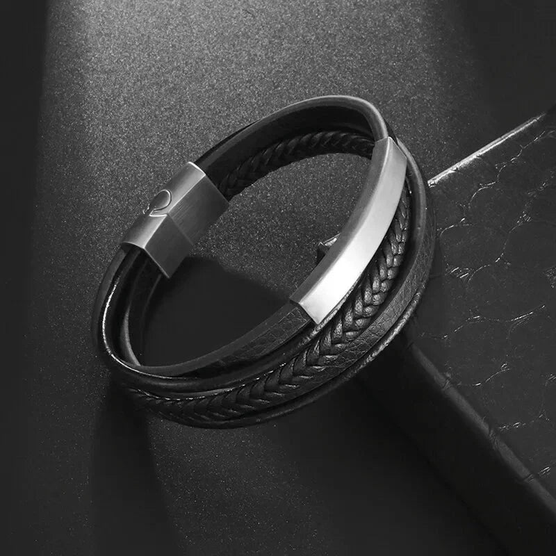 Fashion Star of David Multilayer Leather Braided Bracelet with Magnetic Clasp Men\\\\'s Vintage Judaica Amulet Jewelry