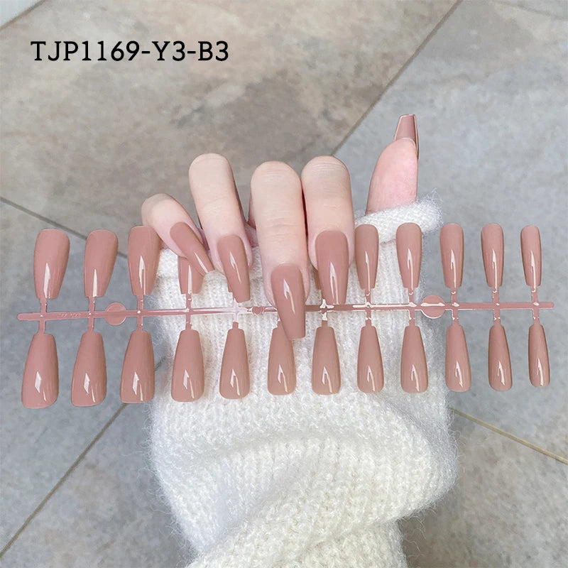 24Pcs Natural Nude French Wearable False Fake Nail Tips Square Head Full Cover Nails Gel Press On Detachable Finished Fingernail