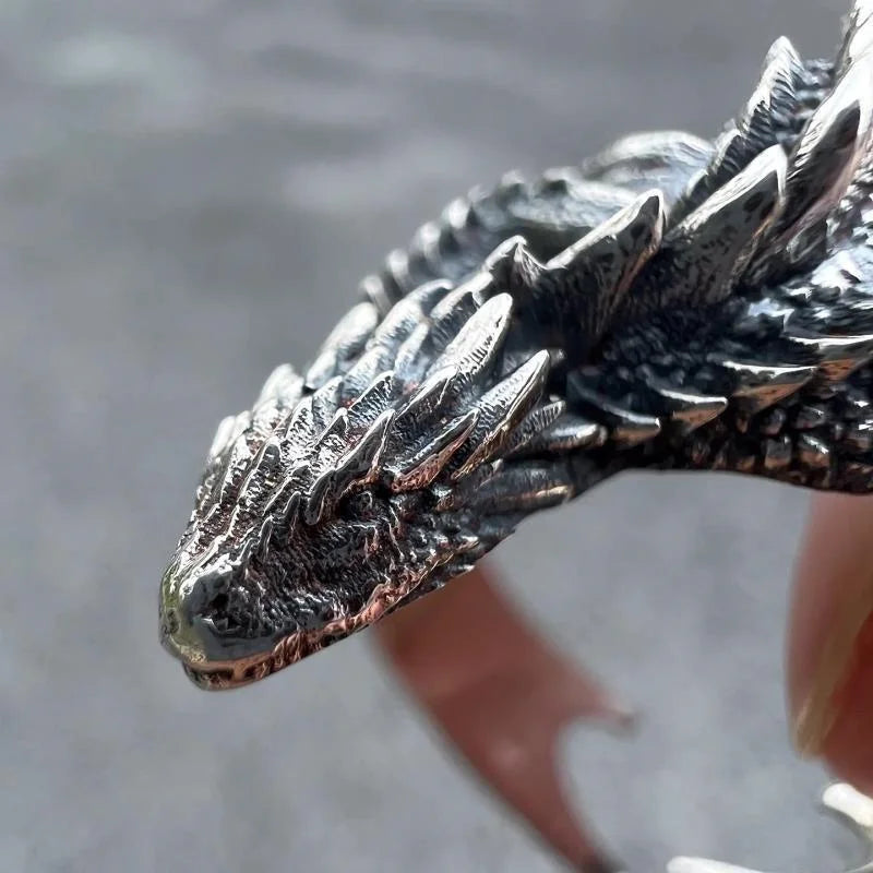 Antique Silver Color Dragon Rings Gothic Punk Men Pterosaur Wings Opening Adjustable Rings Vintage Jewelry Accessories Gifts
