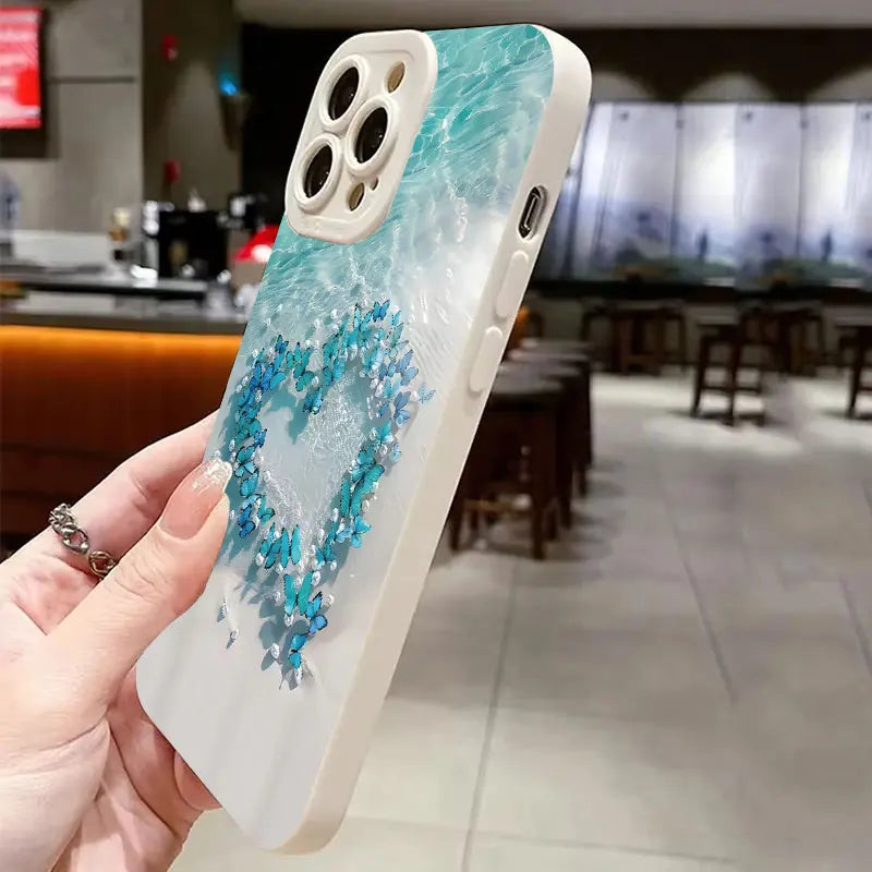 Blue Butterfly Ocean Waves Phone Case For iPhone 16 15 Pro Max 14 13 12 11Pro Max  Mini X XS XR 7 8 Plus SE Silicone Soft Cover