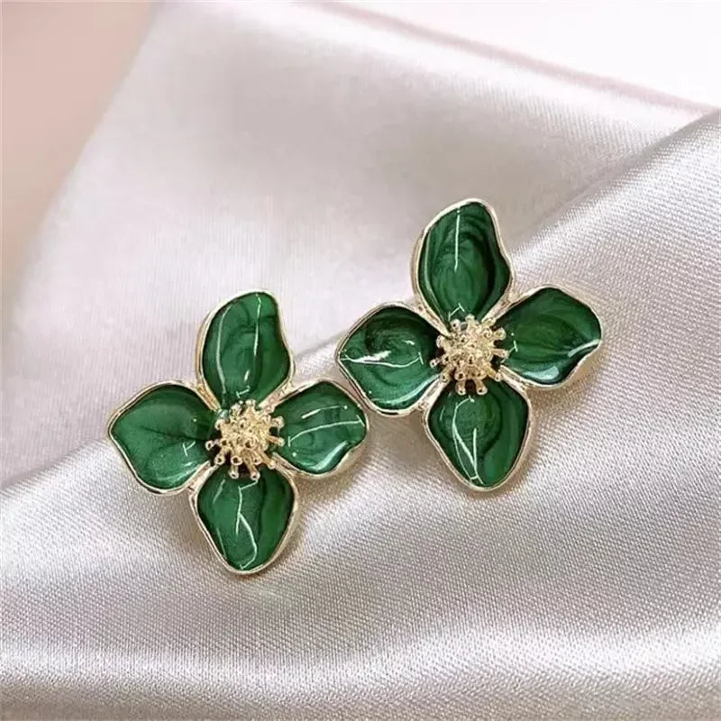 Zircon Floral Stud Earrings for Women French Retro Elegant Earrings Temperament Jewelry Korean Wedding Romantic Jewelry Gifts
