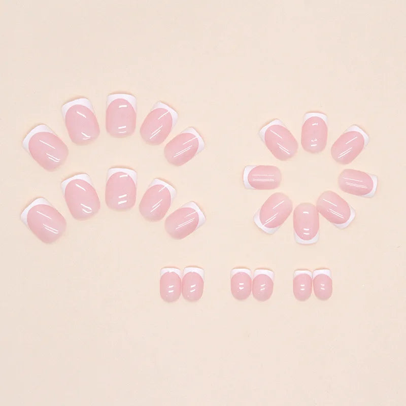Simple French 24 Pcs Press on Nails Pink Gradient Fake Nails Glossy Artificial Finger Manicure Reusable False Nails for Women