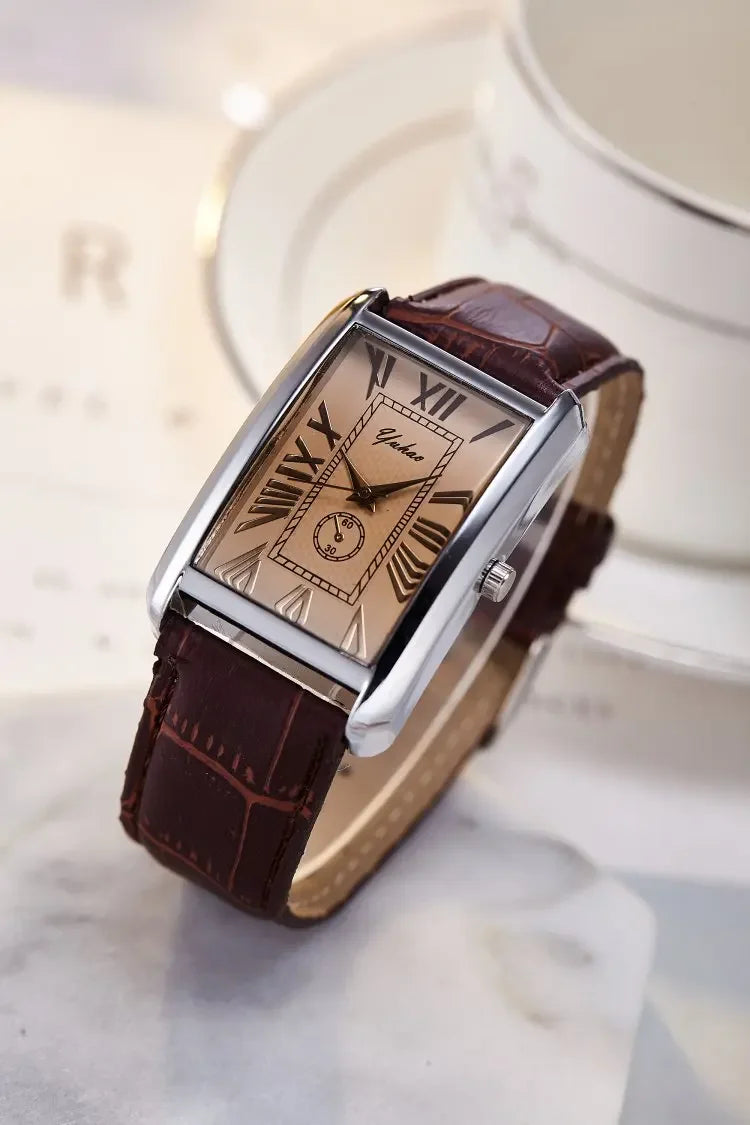 Couple Quartz Watch Luxury Rectangle Dial Women Men Leather Band Watches Luxury Gift Casual Wristwatch Relojes Para Mujer