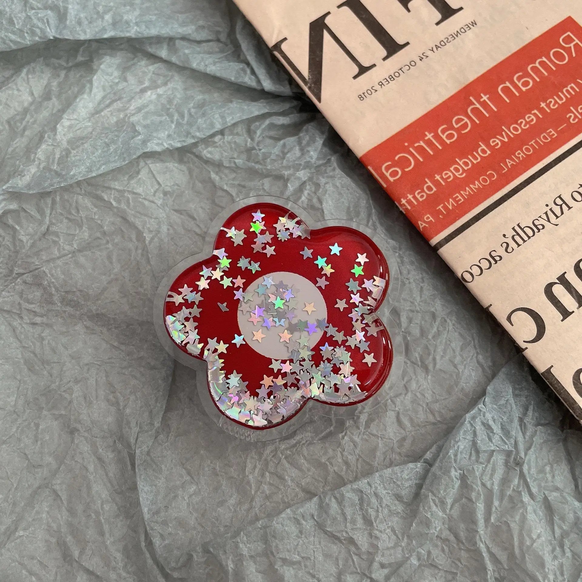 Cartoon Glitter Flowers Liquid Quicksand Phone Grip Stand Holder For iPhone Samsung Huawei Xiaomi Universal Finger Ring Bracket