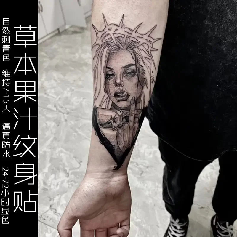 Herbal Juice Nun Temporary Tattoo Art Fake Tattoo Lasting Tatoo Sticker Arm Goth Women Waterproof Stickers Tatuajes Temporales