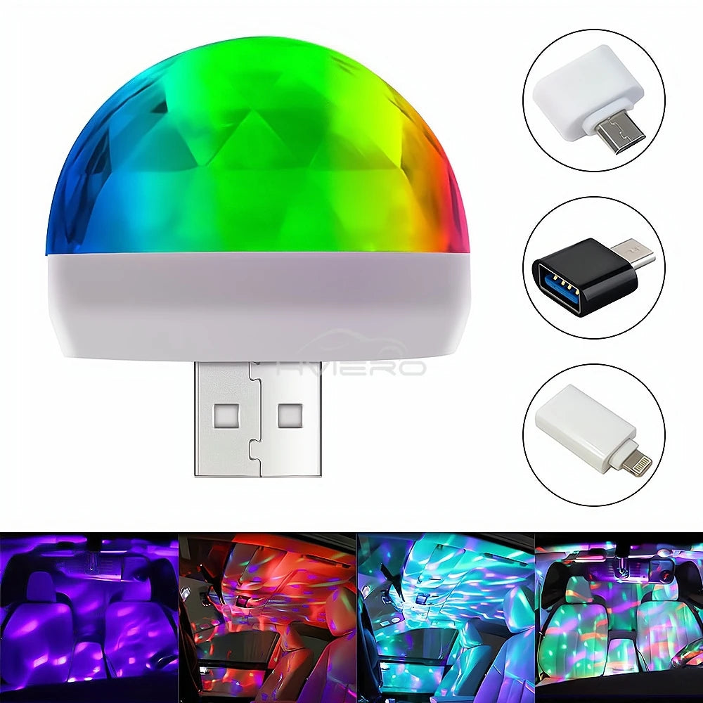 Car DJ RGB Music Sound Colorful LED Mini Mushroom Atmosphere Lights Auto USB-C IOS Holiday Party Karaoke Welcome Decoration 5V