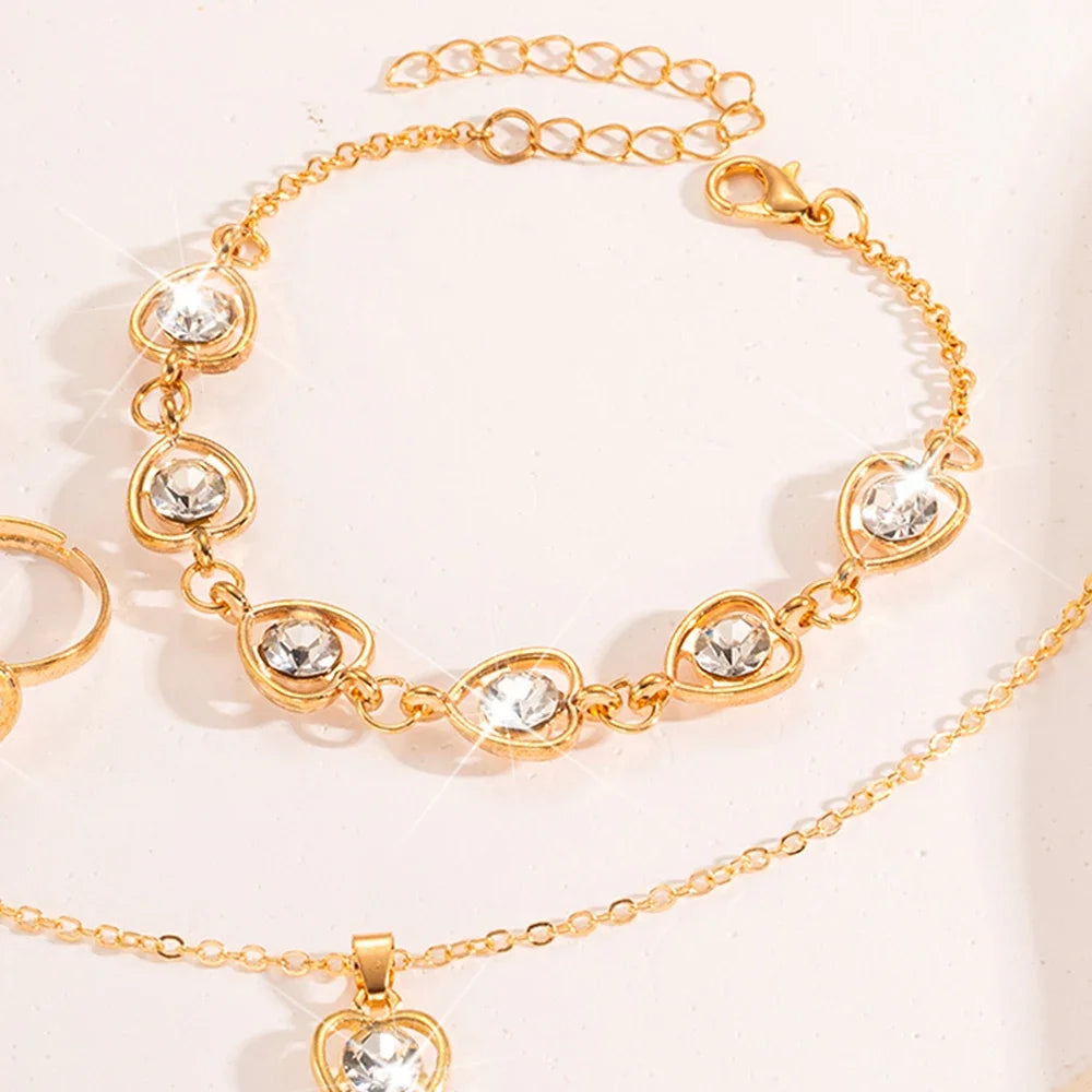 5 Piece Women's Fashion Personalized White Crystal Necklace Bracelet Ring Earring Set Jewelry Accessories