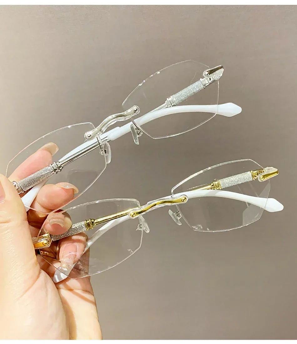 New Rimless Diamond Cutting Presbyopic Glasses Ladies Anti Blue Light Ultra Light Reading Glasses +1.0+1.5+2.0+2.5+3.0+3.5+4.0
