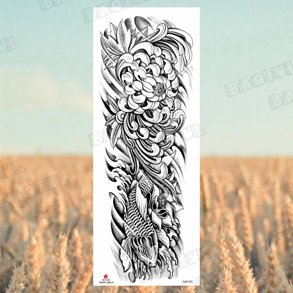 Arm Sleeve Temporary Tattoos For Women Men Realistic Wolf Lion Rosette War Maori Flower Fake Tattoo Stickers Sexy Thigh Tatoos