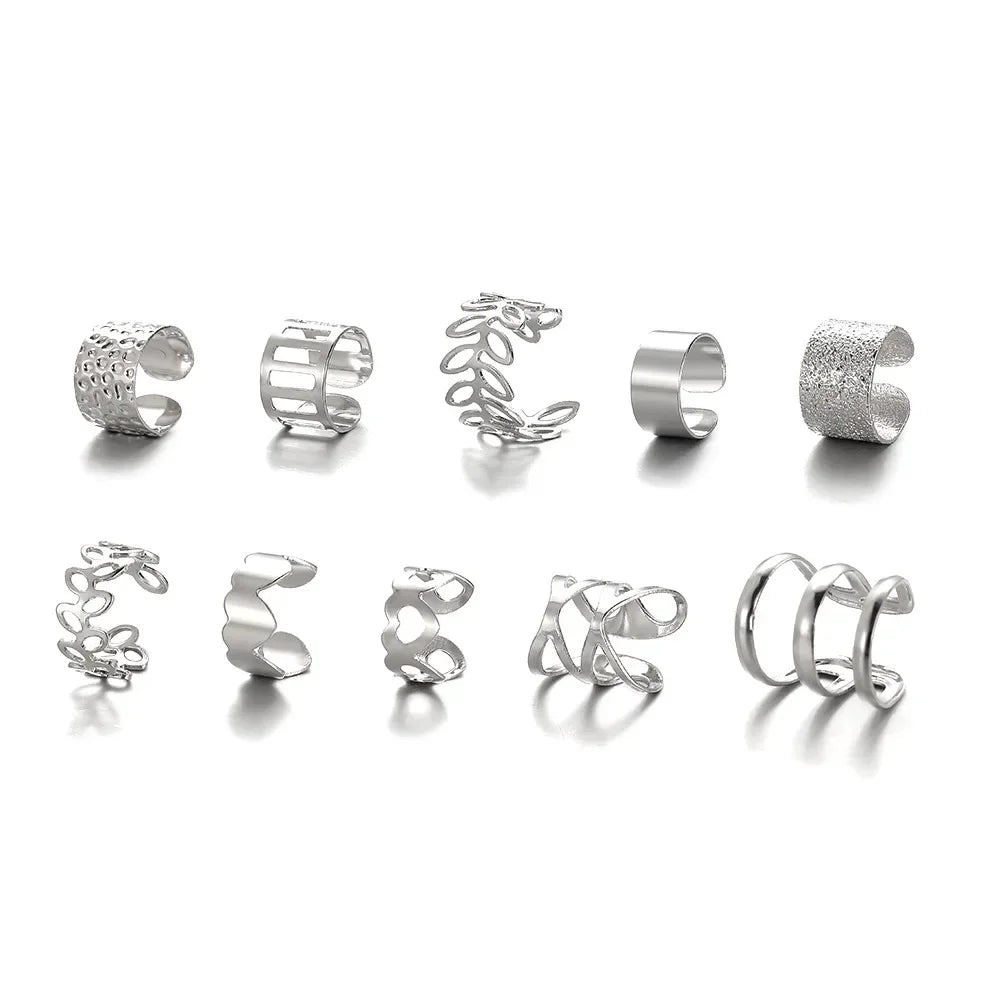 10 Pcs Leaves Clip Earrings for Women Rose Gold Color Creative Simple C Ear Cuff Non-Piercing Ear Clips Set Trend Jewelry Gift