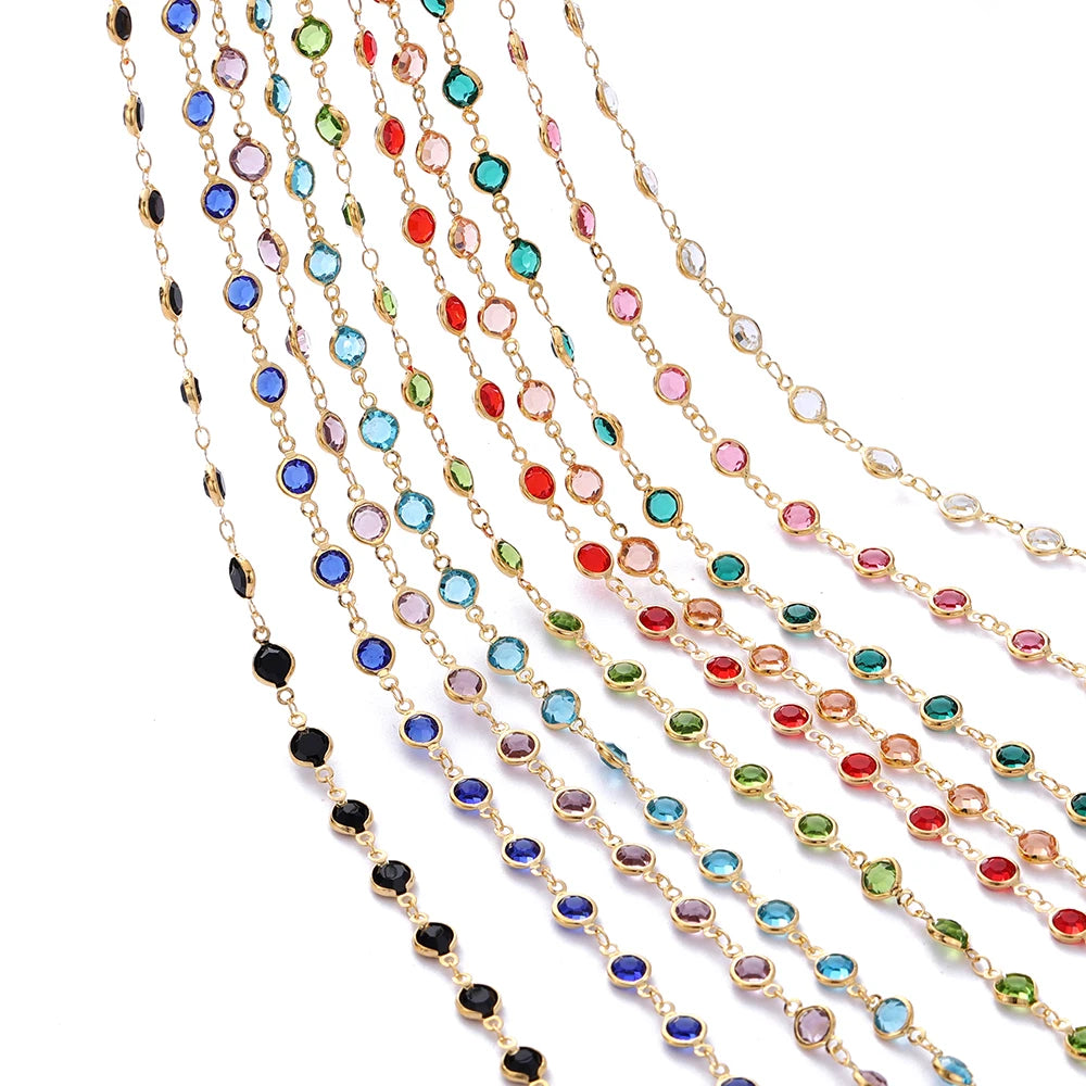 1Meter Colorful Glass Crystal Beads Chain Copper Chains For Necklace Bracelet Jewelry Making DIY Components Accessories
