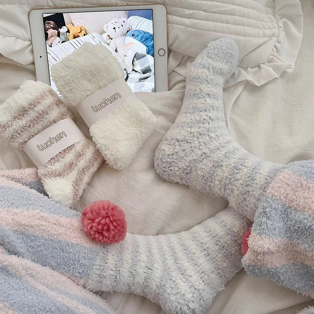 Women Fluffy Socks Thick Coral Velvet Winter Warm Home Indoor Floor Terry Towel Fuzzy Sock Woman Calcetines