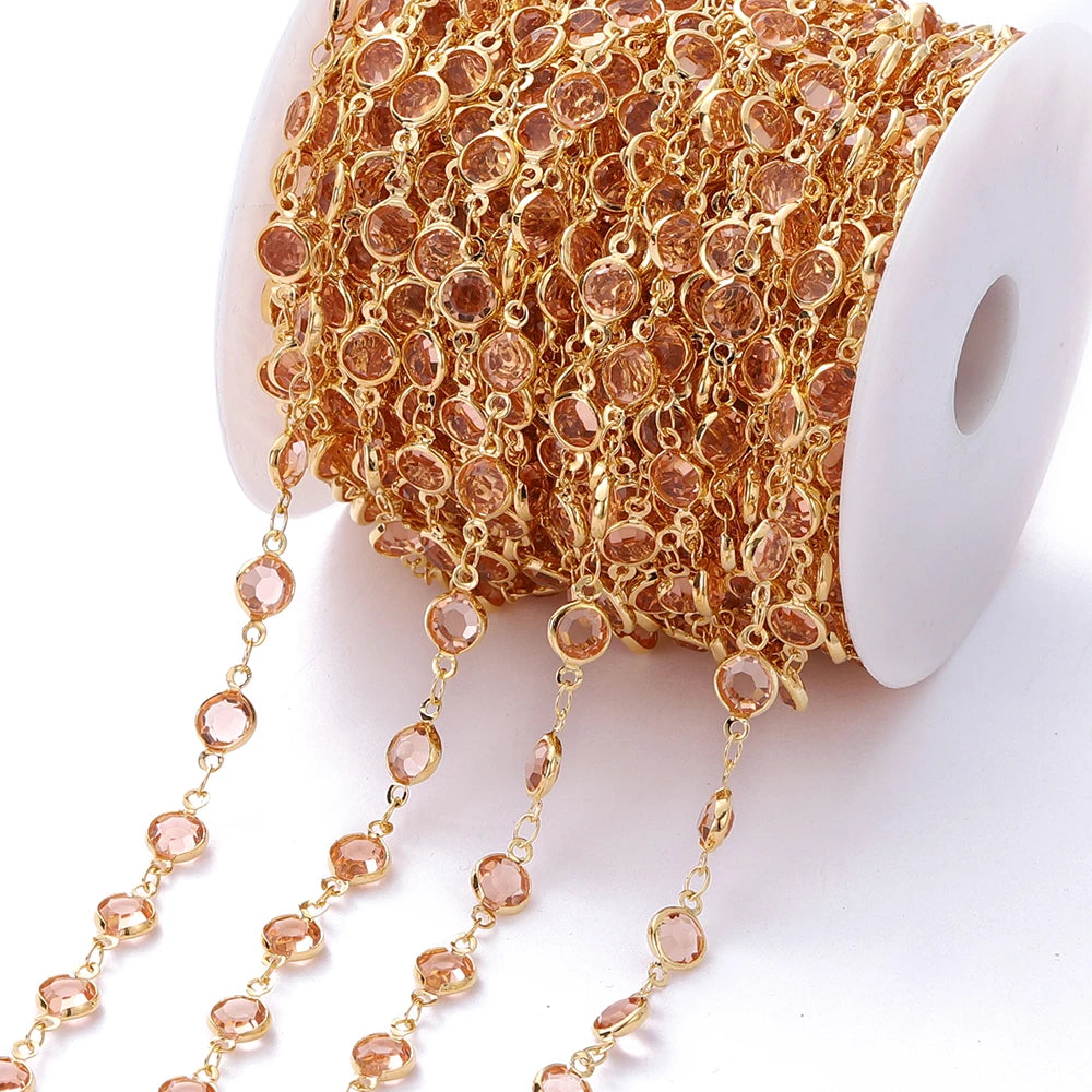 1Meter Colorful Glass Crystal Beads Chain Copper Chains For Necklace Bracelet Jewelry Making DIY Components Accessories