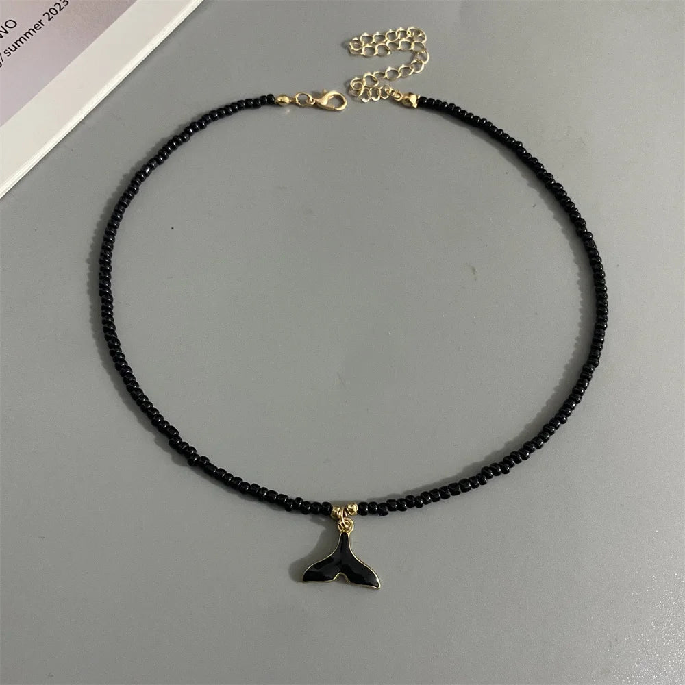 Whail Tail Pendant Necklace Colorful Seed Beads Women Choker Necklace Blue Black Red White Trendy Neck Jewelry Gift for Friend