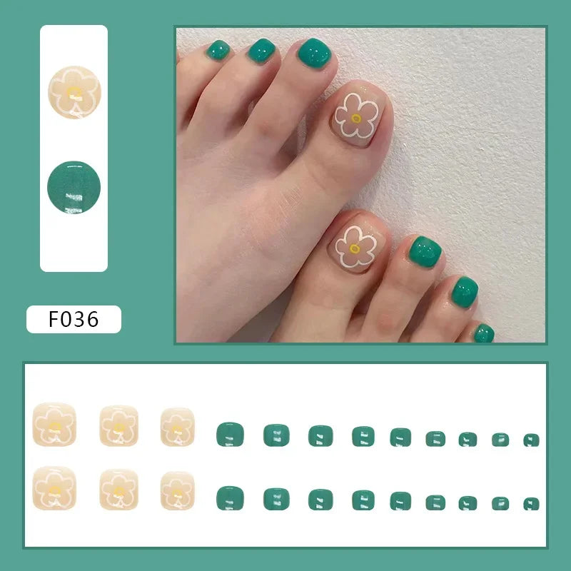Shell Pattern Press on Nails Fake Nails Tips with Sticker False Toenail Design Butterfly Lovely Girl False Toenail