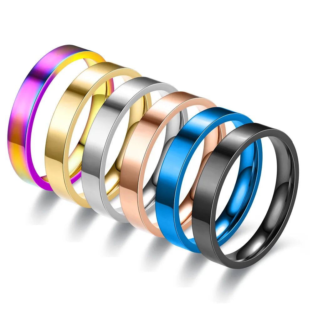4mm Simplicity Flat Stainless Steel Rings Japanese Korean Fashion Glossy Titanium Steel Finger Rings Youth Boy Girl Jewelry Gift