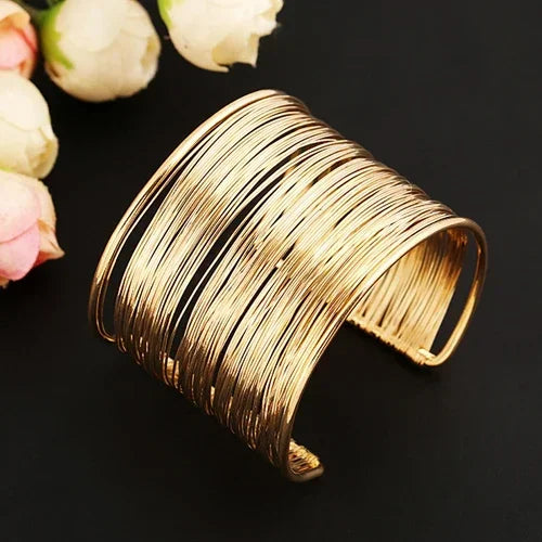 Fashion Women's Multilayer Metal Wires Strings Open Bangle Wide Cuff Bracelet Statement Jewelry Indian Luxury