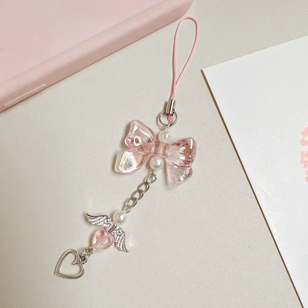 Phone Charm Y2K Phone Chain Trendy Pendant Bow Lanyard Mobile Phone Strap Sweet Girl Key Cord Mobile Lanyard Jewelry Gift