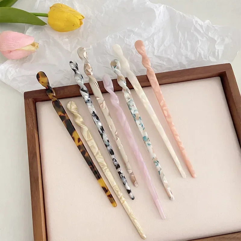 Chinese Style Hair Sticks Vintage Acetate Resin Chopstick Women Hairpins Clip Pin Headwear Wedding  Accessories