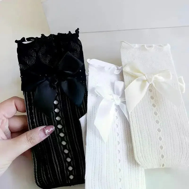 Baby Spring Summer Thin Lolita Sock Bowknot Stockings Girl Long Socks School Uniform Princess Calf Socks Kids Knee High Stocking
