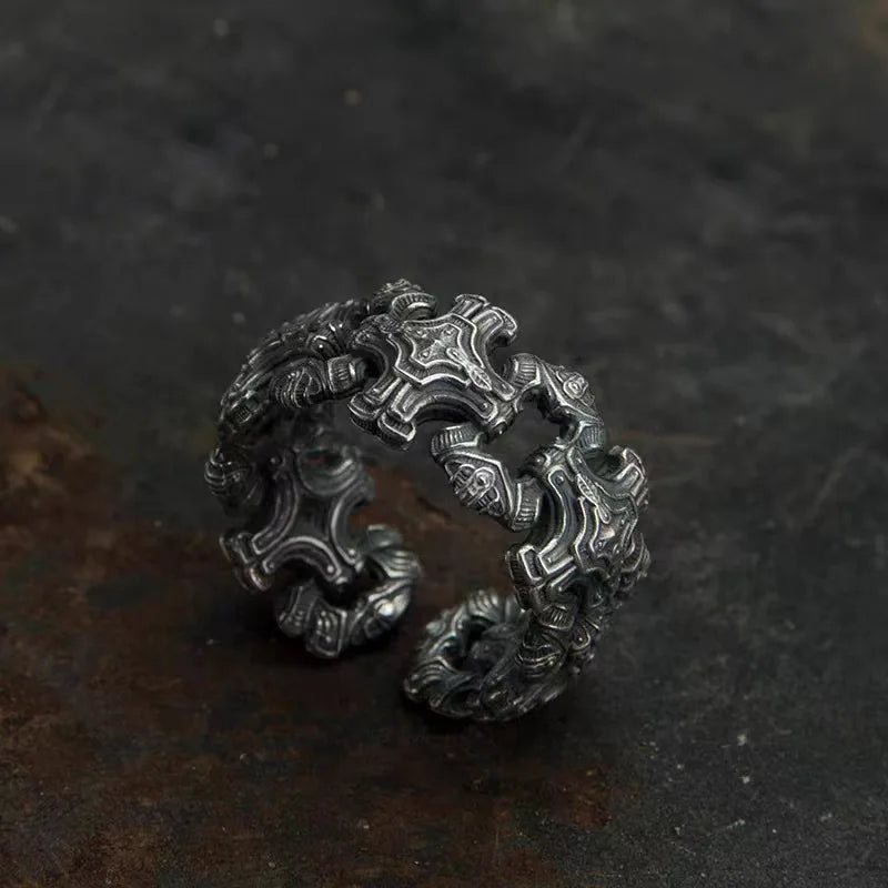 Punk Excalibur Open Ring Vintage Medieval Templar Shield Ring Men's Domineering Cool Trend Jewelry Gift