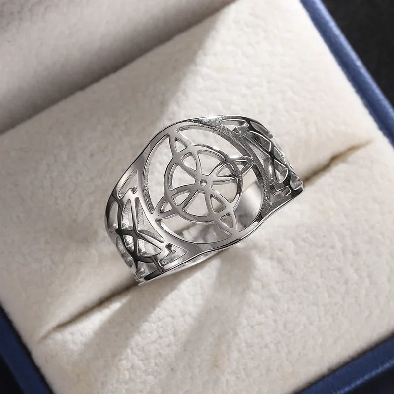 Stainless Steel Witch Knot Adjustable Ring Fashion Women Girls Good Luck Casual Party Jewelry Gift