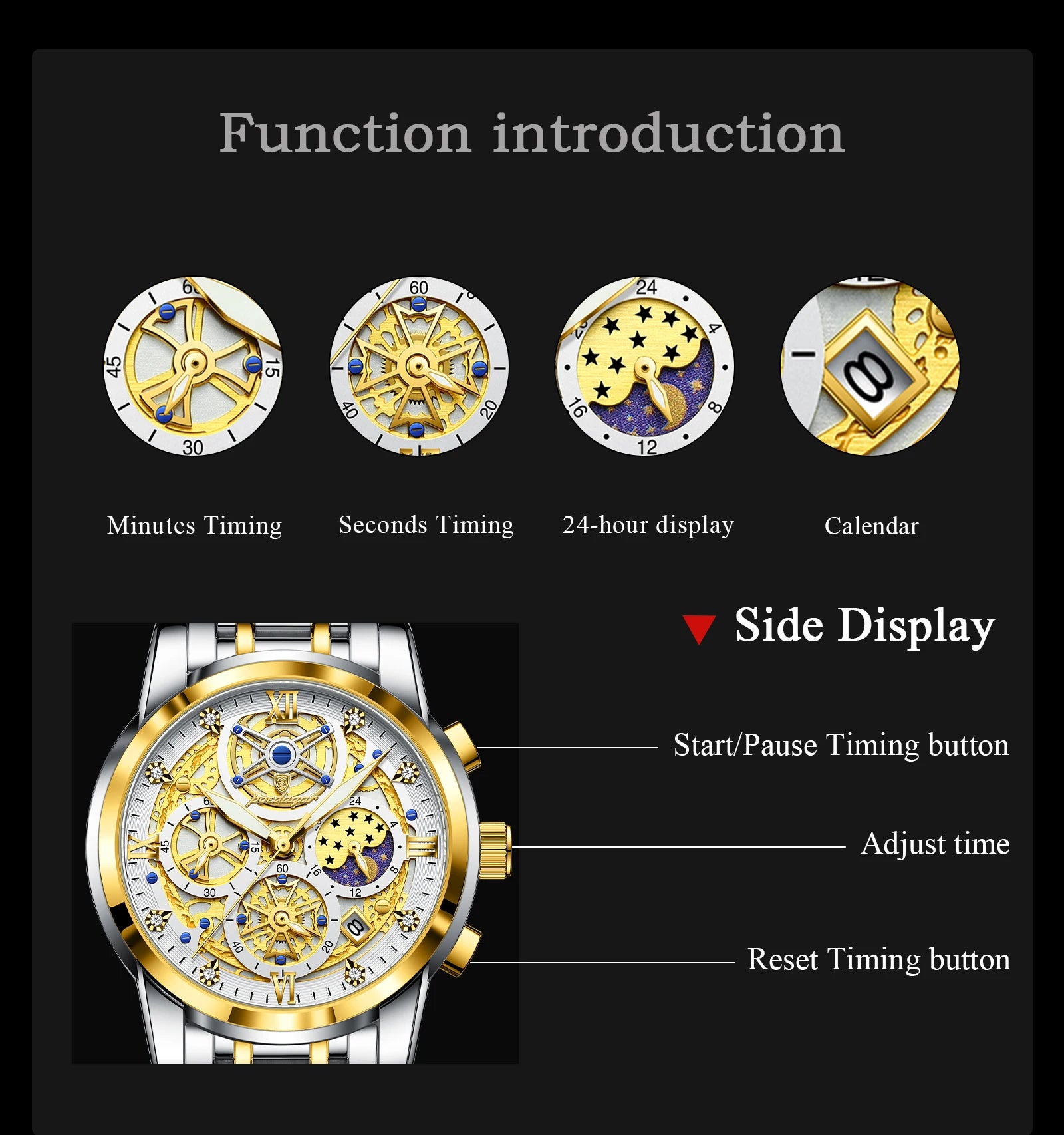 POEDAGAR Luxury Watch For Men Original Waterproof Luminous Date Man Clock Chronograph Stainless Steel Quartz Men's Watches Reloj