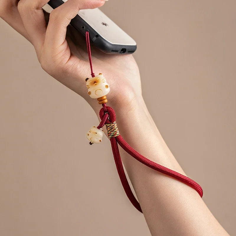 Cute Bodhi Lucky Cat Mobile Phone Wrist Hanging Chain Pendant Pendant Exquisite Anti-loss Drop-resistant Mobile Case Lanyard