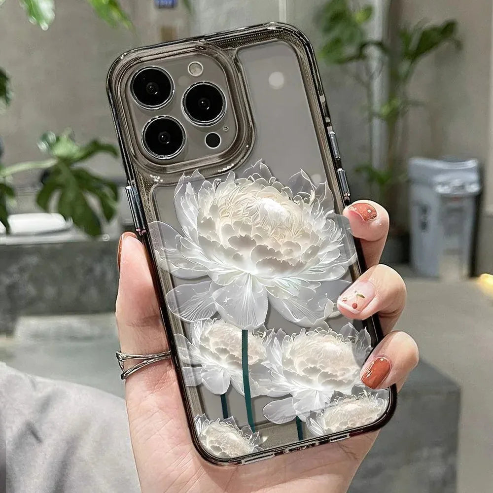 Lotus Flower Shockproof Phone Case For iPhone 15 Pro Case iPhone 13 11 16 12 14 Pro Max XR 16e XS 8 7 Plus SE Transparent Cover