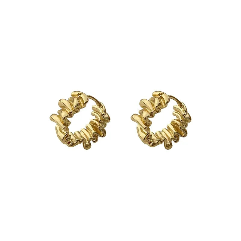 Personality Irregular Wavy Pleated Hoop Earrings for Women New Charm Gold Plated Stainless Steel Dangle Jewelry Accessories Gift