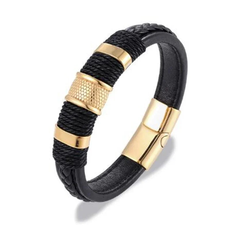 Men\\\\'s Classic Black Leather Bracelet Metal Magnetic Buckle Fashion Bracelet Jewelry Casual Daily All-Match Jewelry