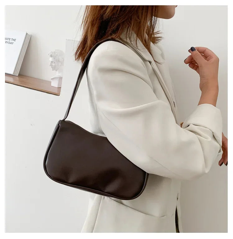 New PU Leather Women's Handbags Solid color Underarm Bag Fashion Armpit Shoulder Bag Simple Design Girls Small Shoulder Bags