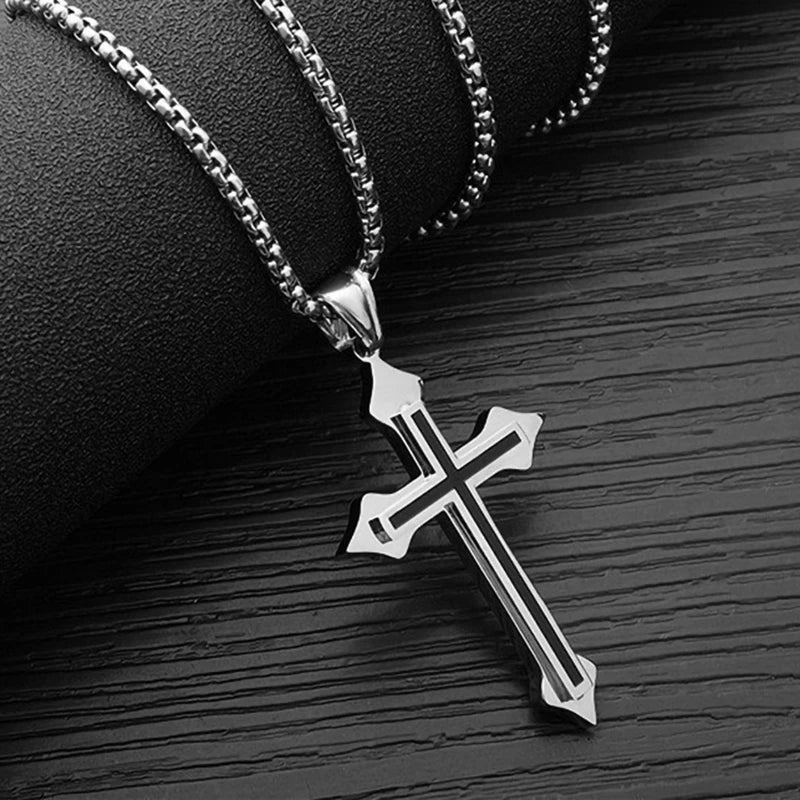 Minimalist Cross Necklace Black Oil Drop Pendant Silver Color Stainless Steel Chain hip-hop Punk Jewelry For Women Men Gifts