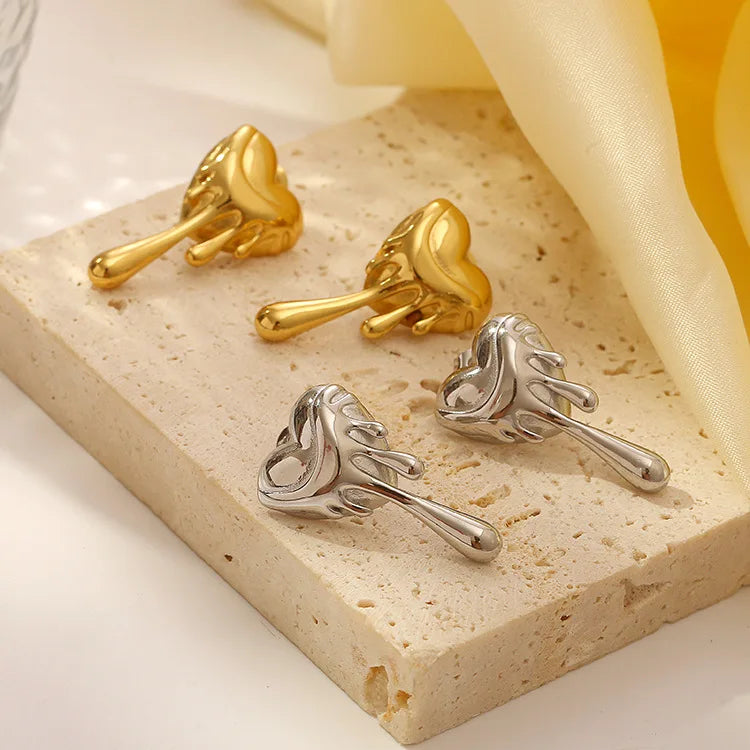 Trendy Heart Earring For Women Stainless Steel Drop Earrings Gold Color Exaggerate Personality Hip Hop Rock Punk Fashion Jewelry