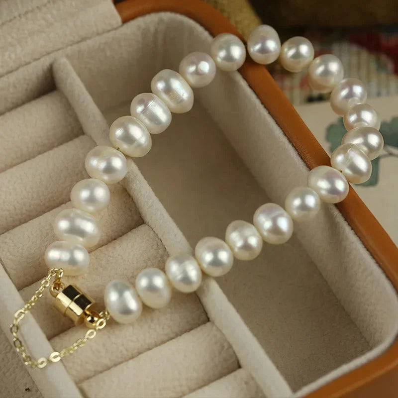 Elegant Irregular Simulated-pearl  Bracelet for Women's Magnetic Buttons Creative Design Bracelet Wedding Jewelry Accessories