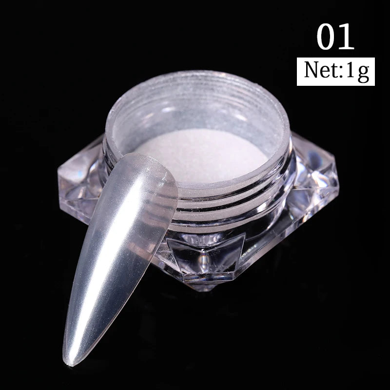 NICOLE DIARY Aurora Nail Powder White Chrome Pigment Pearl Rubbing Dust Mirror Effect Nail Art Glitter Manicure Nail Accessories