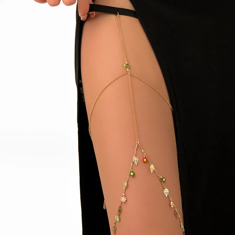 Fashion Summer Bohemian Thigh Chain Simple Sexy Body Chains for Women Double-layer Metal Leg Chain Festival Jewelry Accesorios